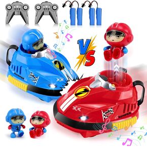 Luckit 2 Pack Remote Control Bumper Cars Toys for Ages 3+ Kids, RC Cartoon Car Toys with Light&Music for Toddlers, 4pcs Rechargeable Battery, Birthday Gift for 3 4 5 6 7 8 Year Old Boys Girls