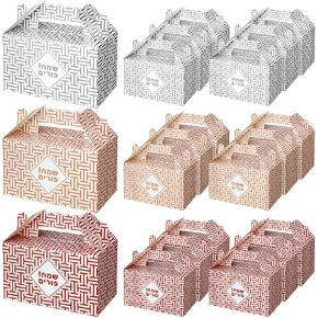 48 Pack Foil Purim Gift Boxes Purim Treat Boxes for Hamantashen Cookies Bulk Happy Purim Party Favors for Mom, Dad and Friends 3 Colored 6" x 4" x 4" Easy to Assemble Gabled Cartons