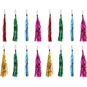 LUOZZY 16 Pcs Cat Teaser Wand Metallic Foil Tassel Cat Wand Toy Replacement with Bell Interactive Catcher Teaser for Pet, Random Color