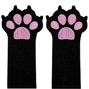 3'' Black Cat Paws Embroidered Iron on Patches 2 Pieces Pack