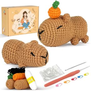 Finnacy Crochet Kit for Beginners, 2 pcs Capybaras Crochet Starter Kit with Step-by-Step Video Tutorials, Yarns, Hooks, Instruction, and Accessories