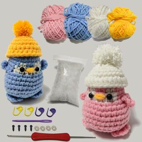 Kitcroet Crochet Kits for Beginners, Starter Crochet Kit All-in-One Complete Crochet Kit Learn to Crochet Sets with Step by Step Video Tutorials for Adults and Kids - 2 Penguins (Penguins, Colorful)