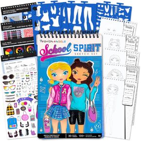 Fashion Angels School Spirit Sketch Set, Includes Sketch Pad with Stencils & Stickers, Fashion Design Sketch Book for Girls, Ideal Drawing Kit for Kids
