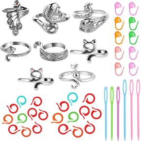 44 PCS Crochet Ring Kit Knitting Tebing Hook Looop Beginners Guide Guide Holder Wide Open Rings Rings Crocheting Shimbl