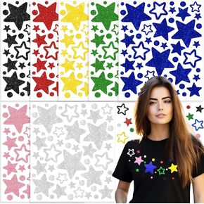 Iron on Transfers Glitter Stars for Clothes, 371 Pcs 7 Colors Heat Transfer Glitter Star, Iron on Star Stickers Decals for T- Shirts, Hoodie, Jeans, Fabric Crafts