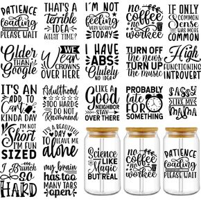 UV DTF Cup Wraps - 20 Sheet Black Funny Sarcasm UV DTF Transfer Stickers, Humorous UVDTF Cup Wraps for 16 oz, Witty Quotes, Bold Style Rub on Transfer for Glass, DIY Crafts