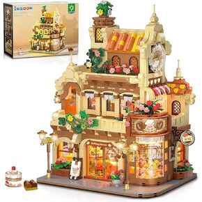 City Bakery Cafe House Building Set with Light, 1289 PCS Baking Shop Building Block Toy with Coffee Cake Bread Bakery Room, Pastry Construction Model for Adults Teens Kids Boys Girls Ages 8-12+