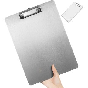Stainless Steel Clipboard Heavy Duty Metal Clipboards 9 x 12.5 Inch Contractor Clipboard with Low Profile Clip for Letter Size and A4 Paper Sheet Supplies for Office Jobsite Medical Law Enforcement
