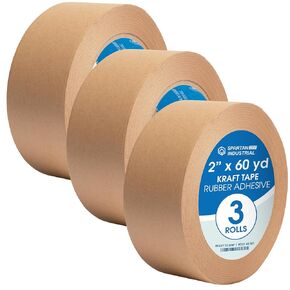 SPARTAN INDUSTRIAL - 2" X 60 yd Kraft Tape with Rubber Adhesive - 3 Rolls of Brown Packing Tape for Shipping and Moving - 7 Mil