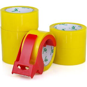 BOMEI PACK Yellow Packing Tape with Dispenser, 2.4 Mil 1.88 Inch x 60 Yards, 6 Refills Rolls Color Box Tape for Moving, Shipping and Packaging