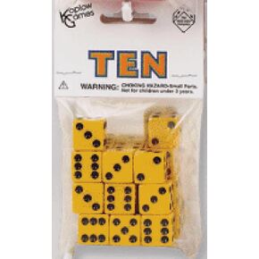 ألعاب Koplow أصفر مع Pips Black Pips 16mm (5/8in) D6 Dice (10)