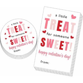 Valentine's Gifts Tags Stickers, a Little Treat for Someone Sweet, Valentines Circle Label Stickers and Rectangular Name Tags for Present Wrapping - A02