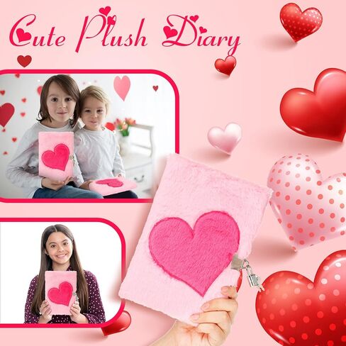 تشمل مجموعات هدايا مذكرات inbagi 4 PCS Plush Pink Girls Journal مع قفل ومفتاح ، سلاسل مفاتيح قلب رقيقة ، بوم بوم ، أساور مطرز للطلاب عودة إلى أصدقاء المدرسة in Kuwait