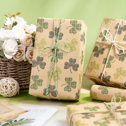 RUSPEPA St. Patrick's Wrapping Paper Roll, Mini Roll, Lucky Clovers Gift Wrap, Green Pliad Kraft Paper for St. Patrick Day, Holiday Party and Any Occasion, 17 Inches x 16.4 Feet in Saudi Arabia