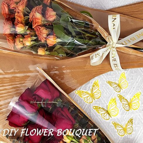 Selantag 50 Pack Flower Flower Plugs bust buckets مع 12pcs 3D Butterfly و 1 Roll Ribbon ، ورق غلاف باقة زهرة ، وأكياس باقة ورق التغليف الأزهار Kraft (9.8in x 18in x 3.9in) in Kuwait