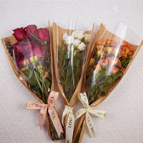 Selantag 50 Pack Flower Flower Plugs bust buckets مع 12pcs 3D Butterfly و 1 Roll Ribbon ، ورق غلاف باقة زهرة ، وأكياس باقة ورق التغليف الأزهار Kraft (9.8in x 18in x 3.9in) in Kuwait