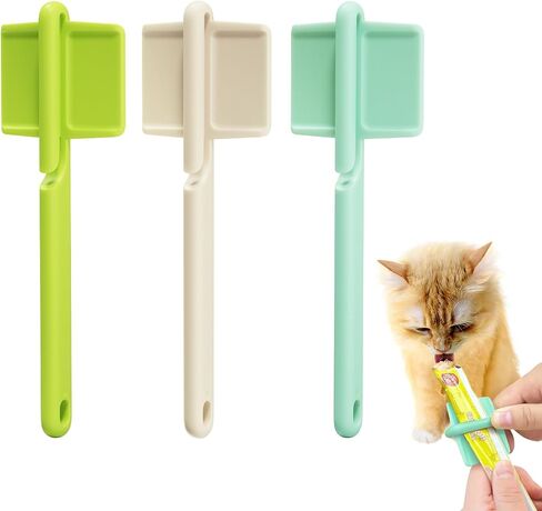 3pcs Cat Strip Feeders, Kitten Strip Squeeze Spoon for Wet Food and Liquid Snack, Cat Lickable Puree Treat Food Dispenser Pet Food Mixing Spoon Feeding Scoop for Pets (Blue & Green and White in Saudi Arabia