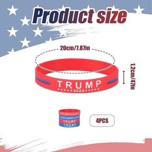 4pcs Trump Bracelets, Silicone Trump 2024 Bracelet Take America Back Bracelet Keep America Great Wristband Donald Trump Rubber Bracelets for Men Women Rally Supplies (Red, Blue) in Saudi Arabia