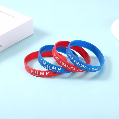 4pcs Trump Bracelets, Silicone Trump 2024 Bracelet Take America Back Bracelet Keep America Great Wristband Donald Trump Rubber Bracelets for Men Women Rally Supplies (Red, Blue) in Saudi Arabia