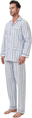 Amaxer Men's 100% Cotton Pajama Set Long Sleeves Pjs Elastic High Waist Sleepwear in Saudi Arabia