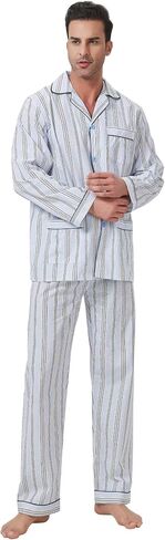 Amaxer Men's 100% Cotton Pajama Set Long Sleeves Pjs Elastic High Waist Sleepwear in Saudi Arabia