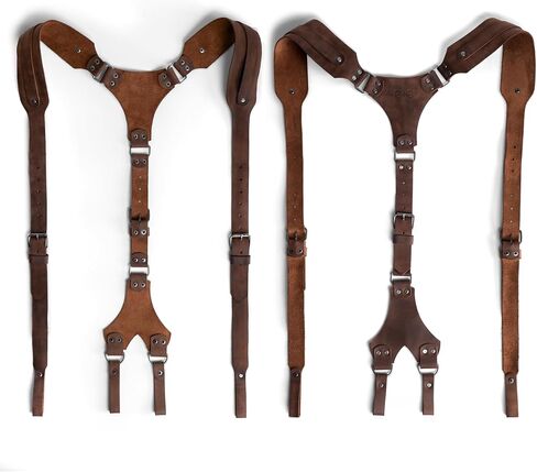 Hide & Groom, Riveted Suspenders with Adjustable Size Straps, Handmade from Full Grain Leather - Bourbon Brown, Bourbon Brown, Unique in Kuwait