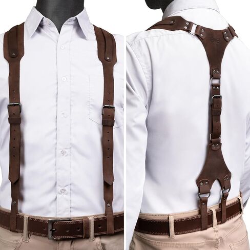 Hide & Groom, Riveted Suspenders with Adjustable Size Straps, Handmade from Full Grain Leather - Bourbon Brown, Bourbon Brown, Unique in Kuwait