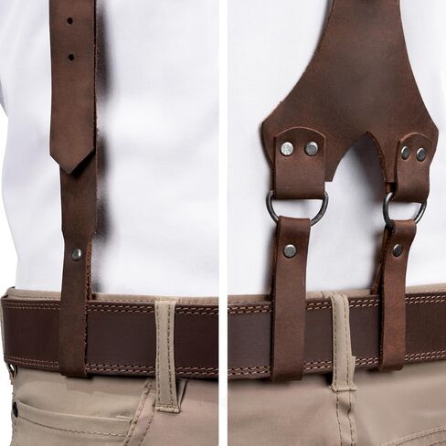 Hide & Groom, Riveted Suspenders with Adjustable Size Straps, Handmade from Full Grain Leather - Bourbon Brown, Bourbon Brown, Unique in Kuwait