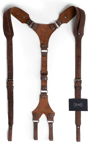 Hide & Groom, Riveted Suspenders with Adjustable Size Straps, Handmade from Full Grain Leather - Bourbon Brown, Bourbon Brown, Unique in Kuwait
