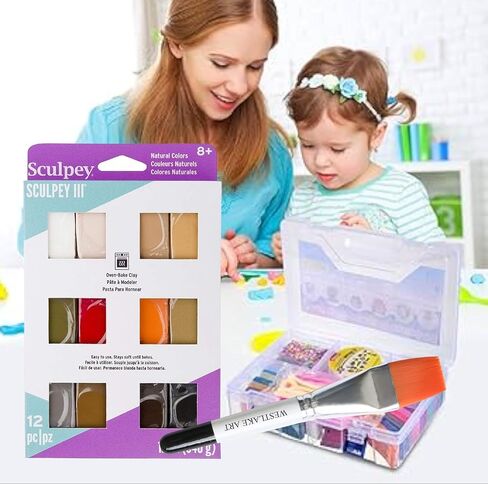 كلاي خبز الفرن ، 12 أوقية ، ألوان طبيعية ، حزمة مع طين بوليمر فرشاة الطلاء المائي للنمذجة ، النحت ، غير سامة (حزمة 2) in Kuwait
