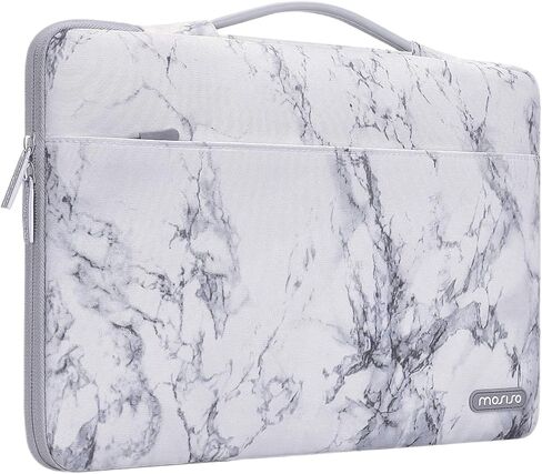MOSISO 360 Protective Laptop Sleeve Compatible with MacBook Air/Pro, 13-13.3 inch Notebook, Compatible with MacBook Pro 14 inch 2023-2021 A2779 M2 A2442 M1,Polyester Bag with Trolley Belt,White Marble in Saudi Arabia