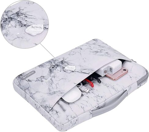 MOSISO 360 Protective Laptop Sleeve Compatible with MacBook Air/Pro, 13-13.3 inch Notebook, Compatible with MacBook Pro 14 inch 2023-2021 A2779 M2 A2442 M1,Polyester Bag with Trolley Belt,White Marble in Saudi Arabia