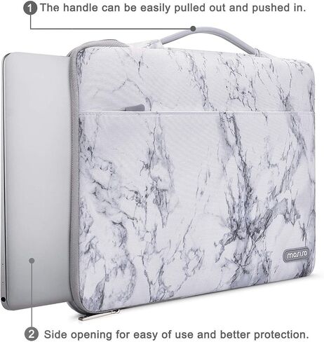 MOSISO 360 Protective Laptop Sleeve Compatible with MacBook Air/Pro, 13-13.3 inch Notebook, Compatible with MacBook Pro 14 inch 2023-2021 A2779 M2 A2442 M1,Polyester Bag with Trolley Belt,White Marble in Saudi Arabia