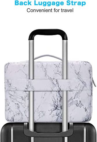 MOSISO 360 Protective Laptop Sleeve Compatible with MacBook Air/Pro, 13-13.3 inch Notebook, Compatible with MacBook Pro 14 inch 2023-2021 A2779 M2 A2442 M1,Polyester Bag with Trolley Belt,White Marble in Saudi Arabia