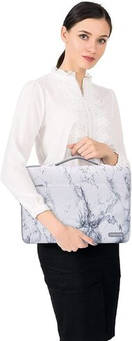 MOSISO 360 Protective Laptop Sleeve Compatible with MacBook Air/Pro, 13-13.3 inch Notebook, Compatible with MacBook Pro 14 inch 2023-2021 A2779 M2 A2442 M1,Polyester Bag with Trolley Belt,White Marble in Saudi Arabia