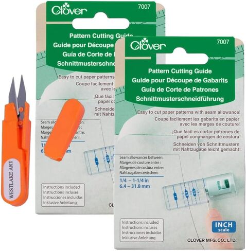 دليل قطع أنماط البرسيم Westlake ، 1/4-1-1/4 في ، حاكم قطع النسيج الدقيق | مجمعة مع مقص التطريز ، لا تنزل ، قياسات واضحة لمشاريع خياطة اللحف والخياطة [حزمة 2] in Kuwait