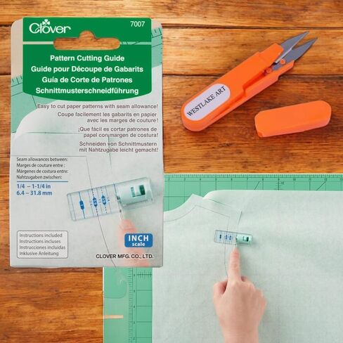 دليل قطع أنماط البرسيم Westlake ، 1/4-1-1/4 في ، حاكم قطع النسيج الدقيق | مجمعة مع مقص التطريز ، لا تنزل ، قياسات واضحة لمشاريع خياطة اللحف والخياطة [حزمة 2] in Kuwait