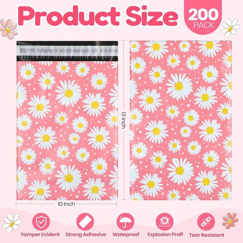 Qilery 200 pcs deisy design poly pailers 10 x13 inch select self poly mailer Envelope deisy design حقائب الشحن للملابس مقاوم للماء أكياس التعبئة البريدية للأعمال التجارية الصغيرة in Kuwait