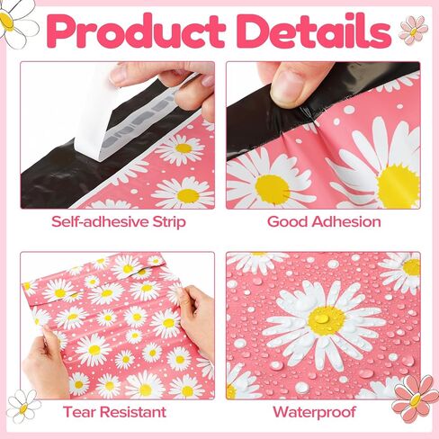 Qilery 200 pcs deisy design poly pailers 10 x13 inch select self poly mailer Envelope deisy design حقائب الشحن للملابس مقاوم للماء أكياس التعبئة البريدية للأعمال التجارية الصغيرة in Kuwait