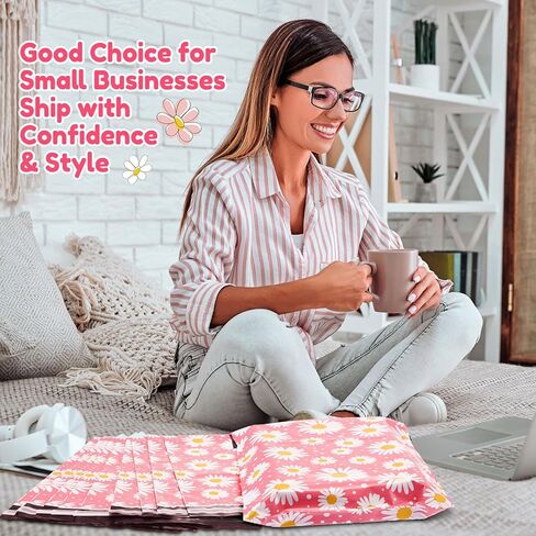 Qilery 200 pcs deisy design poly pailers 10 x13 inch select self poly mailer Envelope deisy design حقائب الشحن للملابس مقاوم للماء أكياس التعبئة البريدية للأعمال التجارية الصغيرة in Kuwait