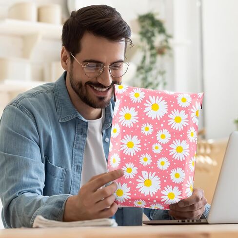 Qilery 200 pcs deisy design poly pailers 10 x13 inch select self poly mailer Envelope deisy design حقائب الشحن للملابس مقاوم للماء أكياس التعبئة البريدية للأعمال التجارية الصغيرة in Kuwait