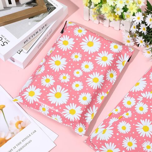 Qilery 200 pcs deisy design poly pailers 10 x13 inch select self poly mailer Envelope deisy design حقائب الشحن للملابس مقاوم للماء أكياس التعبئة البريدية للأعمال التجارية الصغيرة in Kuwait
