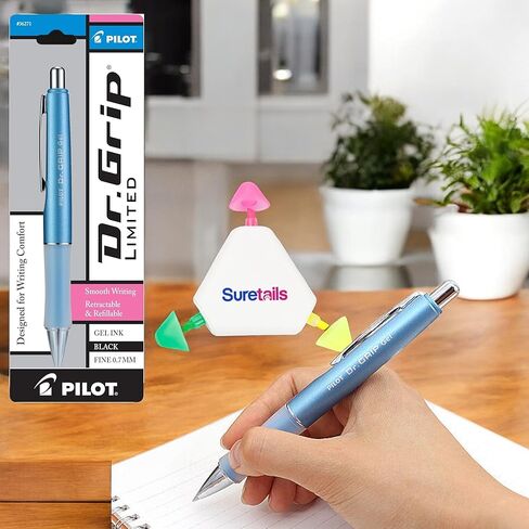 Limited Black Ink Gel Pens, 0.96 Ounces, Fine Point, Metallic Ice Blue Barrel With Black Ink, Bundle With Suretails Multicolor Highlighter Pen, Ergonomic, Retractable & Refillable [Pack Of 2] in Kuwait