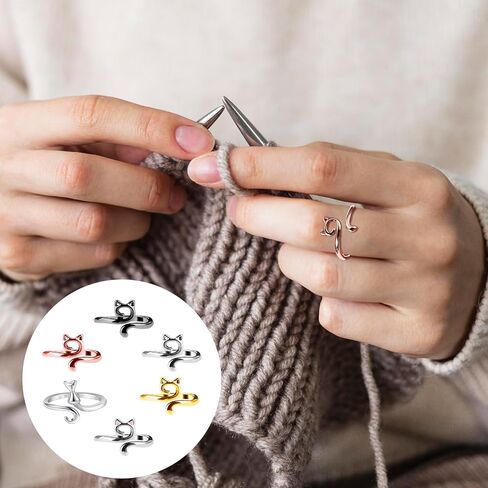 SIBBA 6 PCS CROCHET YARN RING RENTER TENTENT RATES RAINGS FOR FINGERS RIDED FASTER METAL CAT GUID in Kuwait