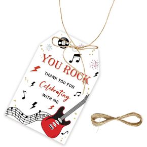 50pcs Rock and Roll Thank You Tags, Rock Music Party Favors Gift Tag with String, Guitar Favor Tags for Birthday Party, Rock Star Themed Party Favors