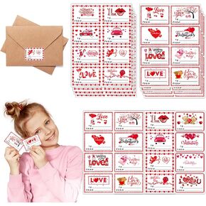Valentines Day Stickers Gift Tags Labels for Gift Wrapping, 20 Sheets Self Adhesive Name Writable Seals Stickers for Kids Envelopes Valentine's Day Gift Exchange Package Party Decorations