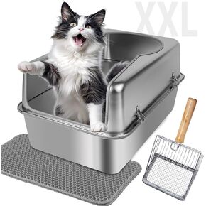 All Stainless Steel Litter Box with Lid, 24 "X16 X12 XXL Extra Large Metal Litter Box Multiple Cats, Upgrade Double Anti-Urine Leakage,Easy Cleaning High Sided Litter Box