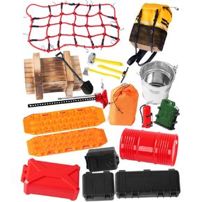Crawler Car Decoration Mini Luggage Net/Simulation Decorative Package,Luggage,Sleeping Bag,Wood Box,Shovel,Fuel Tanks,Recovery Board, Toolbox for 1/10 TRX4 Axial SCX10 Vehicle Parts,Orange