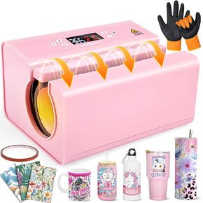 Whubefy Auto Tumbler Heat Press, 20oz 30oz 15oz Mug Press Sublimation Machine Heat Up Fast & Even,Automatic Tumbler Press Machine for 2.95-3.34inch Sublimation Tumblers Cups (Auto Cup Press-Pink)