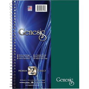 Roaring Spring Genesis College Ruled 2 Subject Spiral Notebook with Double Pocket, 9.5" x 6.5" 100 Sheets, Assorted Colors